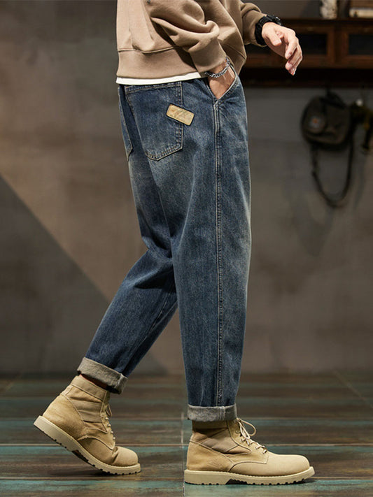 Pantalones vaqueros vintage de manga larga para hombre con corte relajado