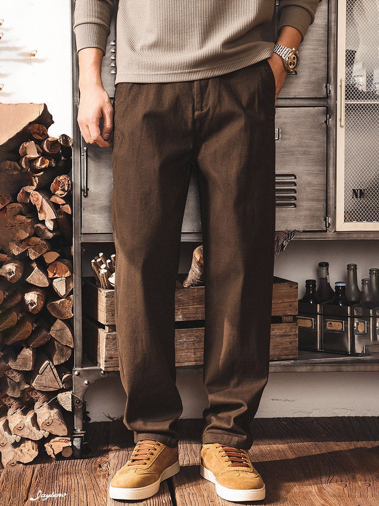 Pantaloni chino da uomo in stile workwear rétro, in cotone con vita elasticizzata
