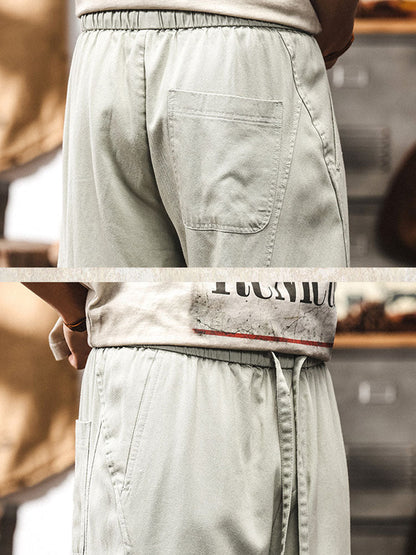 Pantalones casuales de pierna ancha con cordón ajustable y mezcla de algodón y lyocell para hombre
