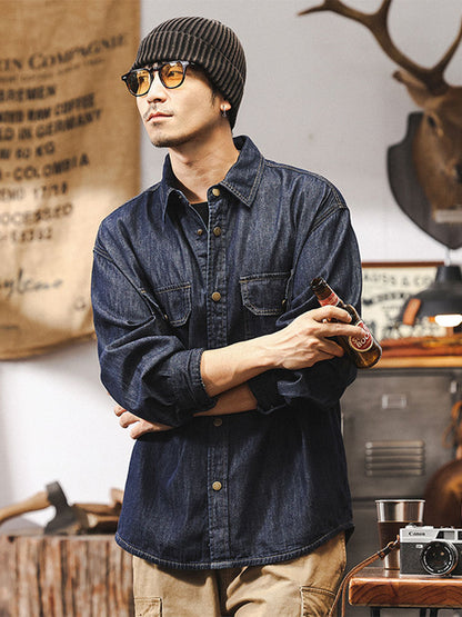 Herren Denim Langarm‑Hemdjacke aus 100% Baumwolle