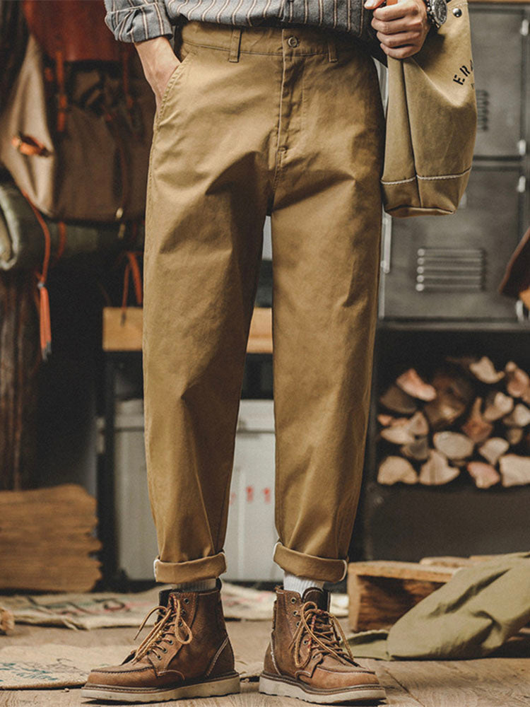 Pantalones chinos de corte cónico lavados de inspiración vintage para hombre