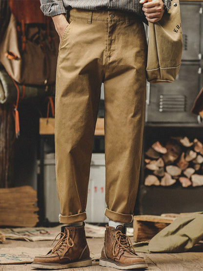 Pantalones chinos de corte cónico lavados de inspiración vintage para hombre