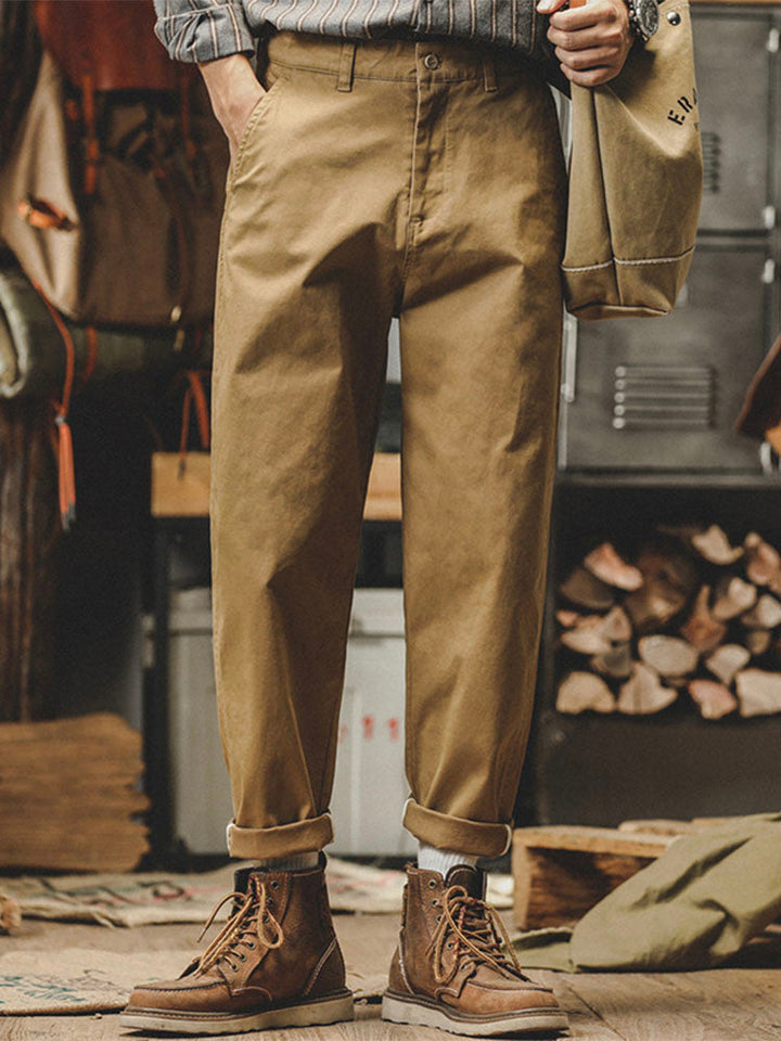 Pantalones chinos de corte cónico lavados de inspiración vintage para hombre