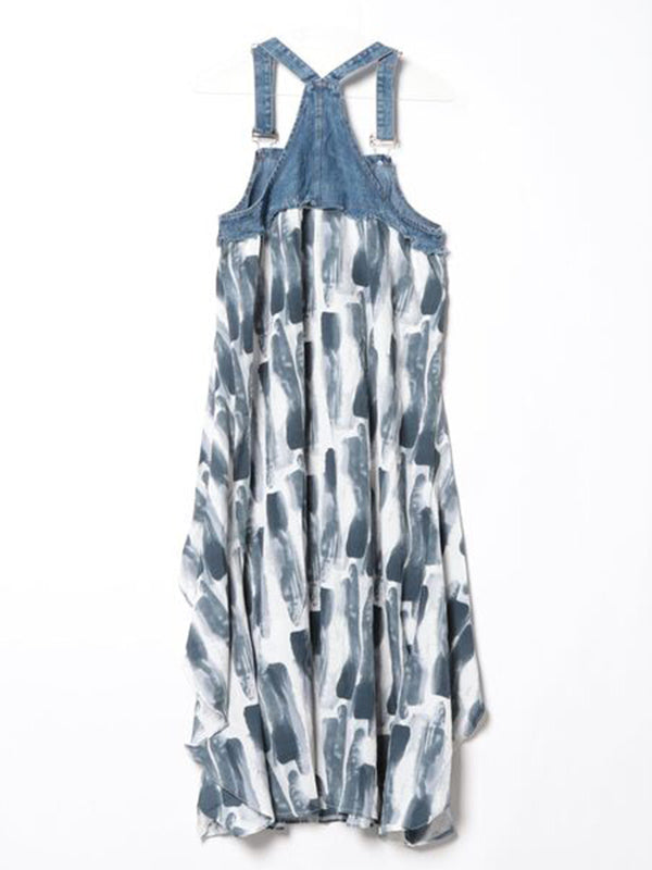 Vestido largo de mezclilla con estampado de acuarela y patchwork