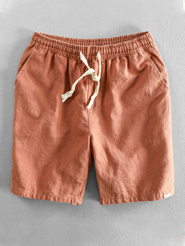 Pantalones cortos casuales de ramio y algodón con cordón para hombre