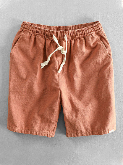 Pantalones cortos casuales de ramio y algodón con cordón para hombre