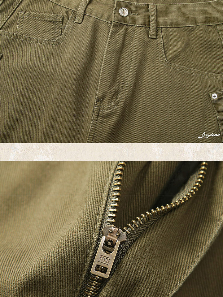 Pantalones de hombre de corte ancho (wide-leg) en algodón, estilo workwear retro