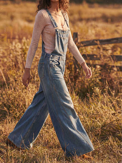 Salopette da donna in denim a gamba larga
