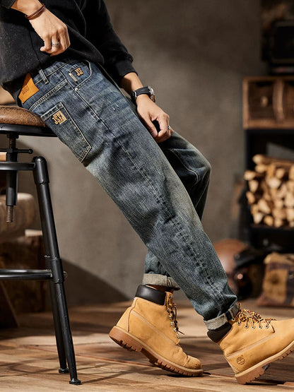 Männer Retro‑Waschen Ballon‑Fit‑Jeans mit Mehrfachtaschen‑Design