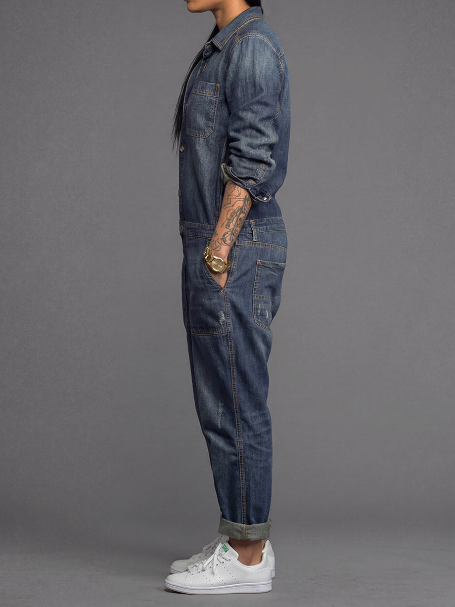 Tuta intera da donna in denim dalla vestibilità comoda