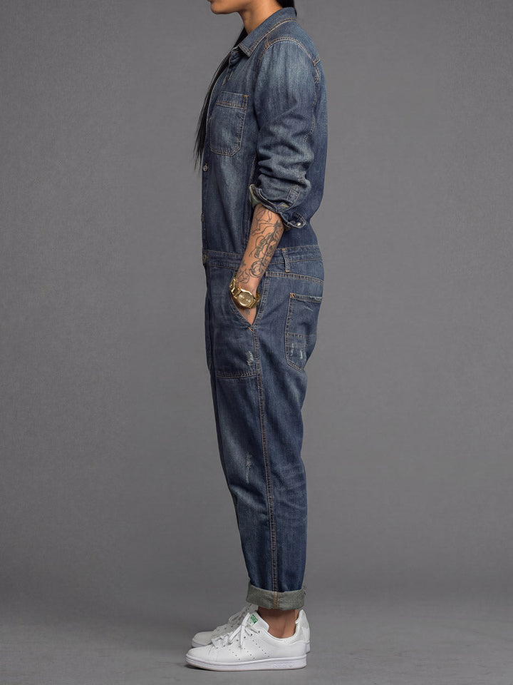 Tuta intera da donna in denim dalla vestibilità comoda