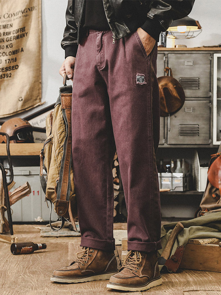 Pantalones casuales de estilo vintage para hombre, 100% algodón, con bandas laterales en contraste