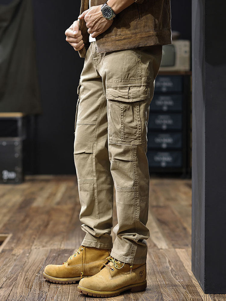 Pantalones cargo rectos para hombre con múltiples bolsillos