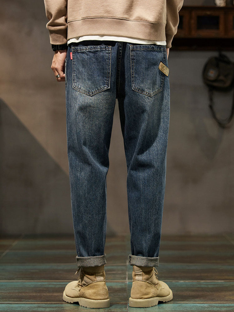 Pantalones vaqueros vintage de manga larga para hombre con corte relajado