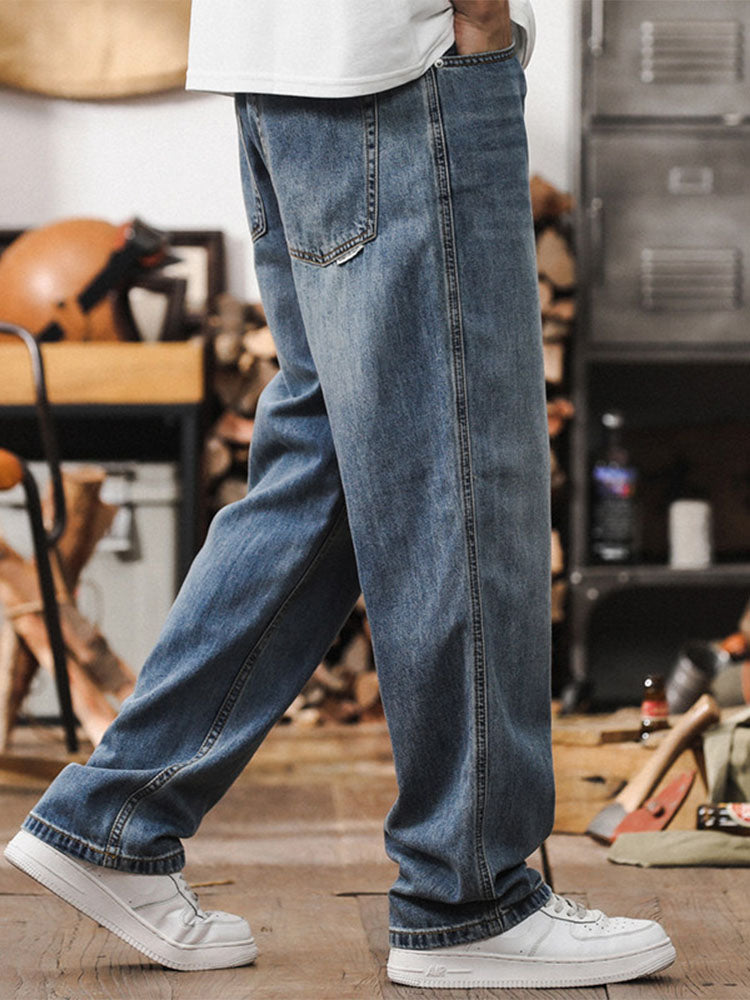 Herren Wide‑Leg Jeans‑Freizeithose im Retro‑Stil