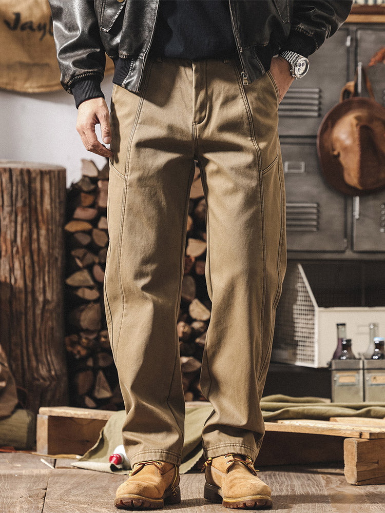 Pantalones para hombre 100 % algodón, de pernera ancha y con costuras en contraste, de estilo retro