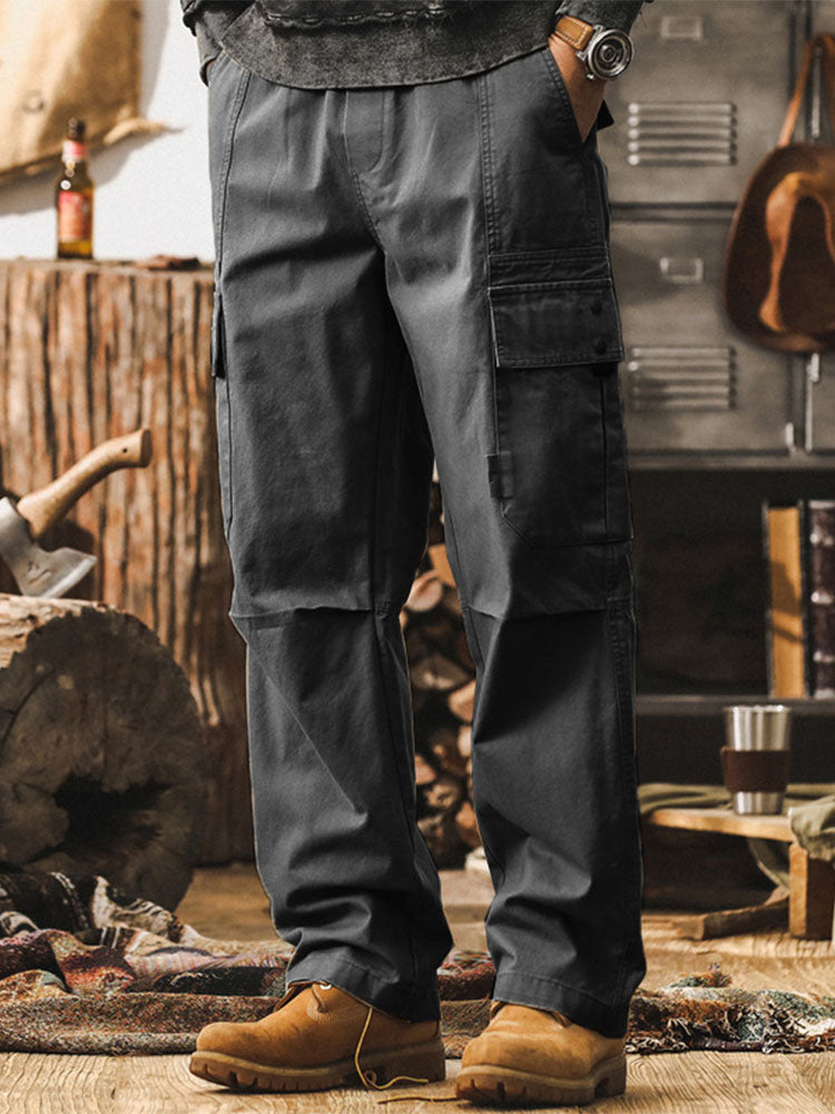 Vintage-Cargohose für Herren mit mehreren Taschen, geradem Bein und Baumwoll-Design