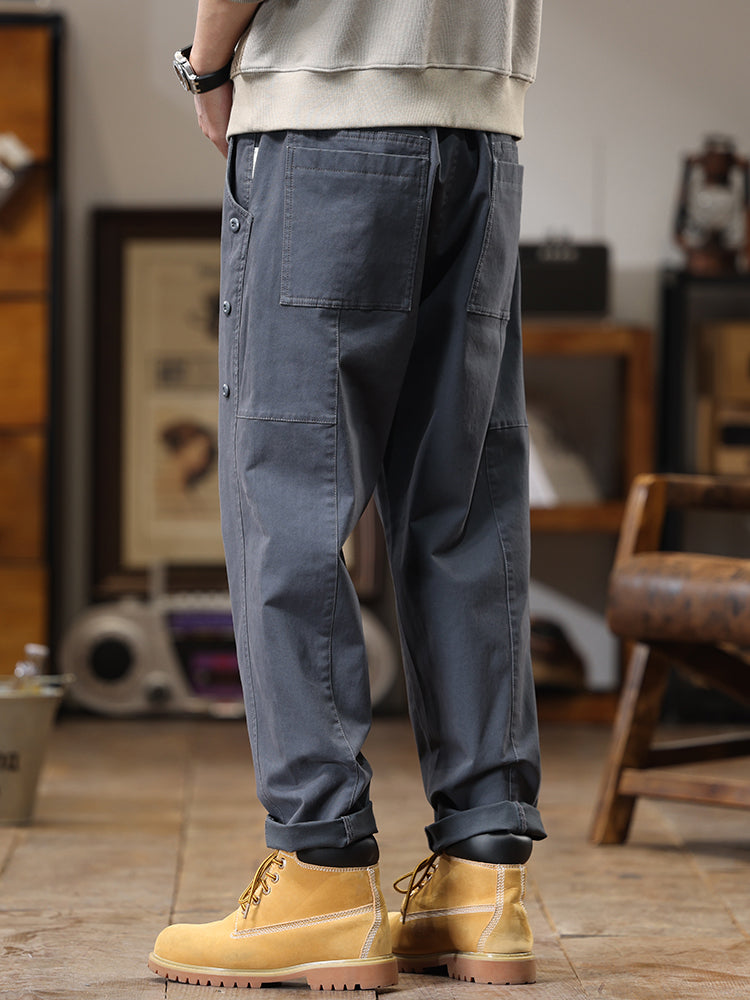 Pantaloni cargo da uomo a gamba dritta con bottoni laterali decorativi