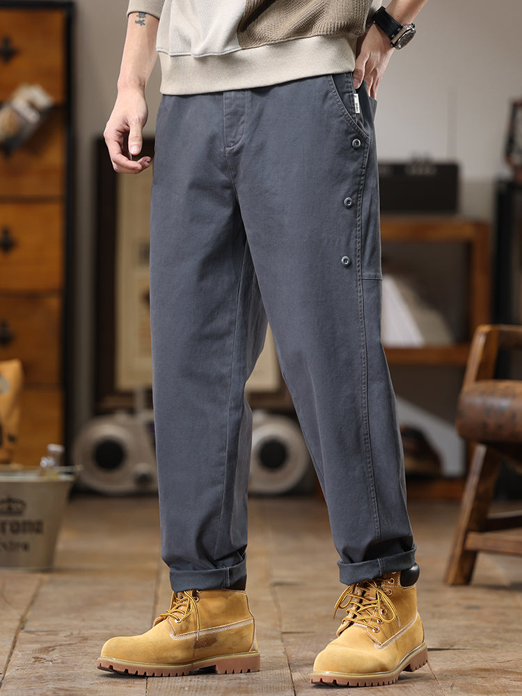 Lässige Cargohose für Herren mit seitlicher Knopfleiste und geradem Bein