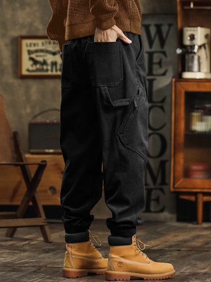 Pantaloni cargo casual da uomo in velluto a coste con cinturino decorativo