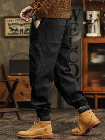 Pantaloni cargo casual da uomo in velluto a coste con cinturino decorativo