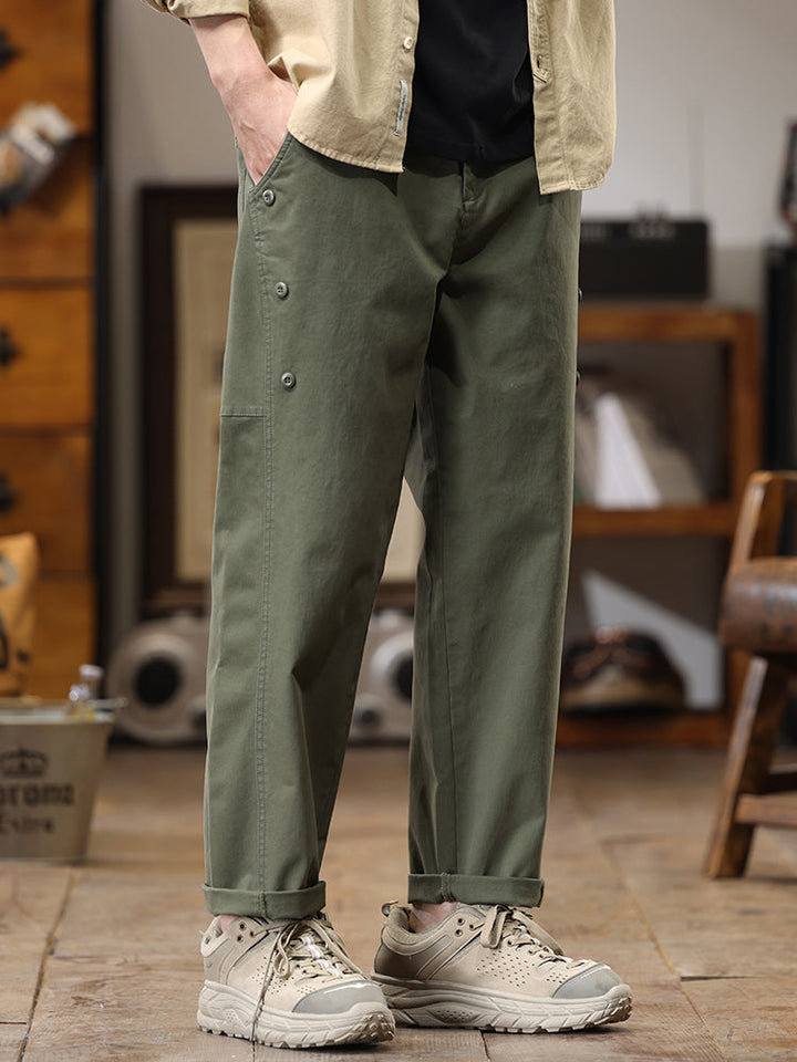 Pantaloni cargo da uomo a gamba dritta con bottoni laterali decorativi