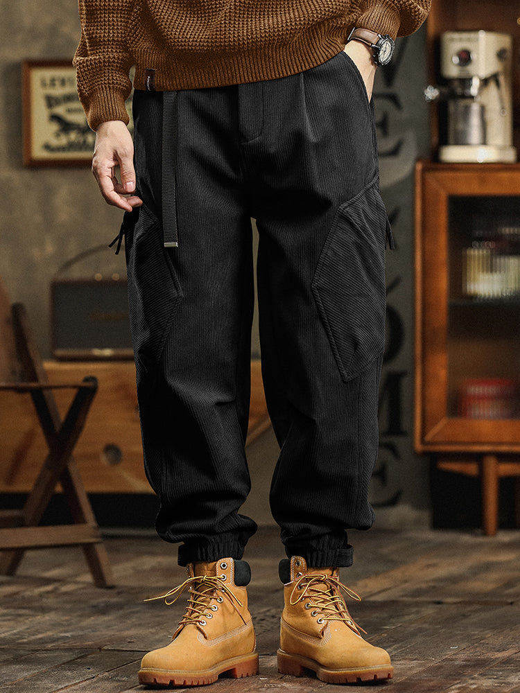 Pantaloni cargo casual da uomo in velluto a coste con cinturino decorativo