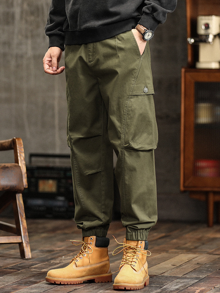 Pantalones cargo de hombre con cintura elástica y detalles de botones