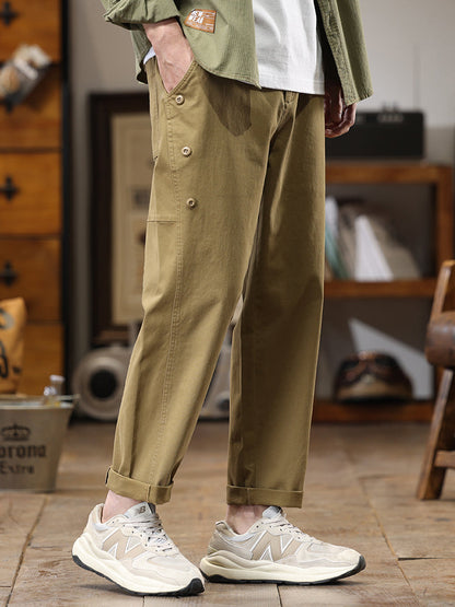 Lässige Cargohose für Herren mit seitlicher Knopfleiste und geradem Bein