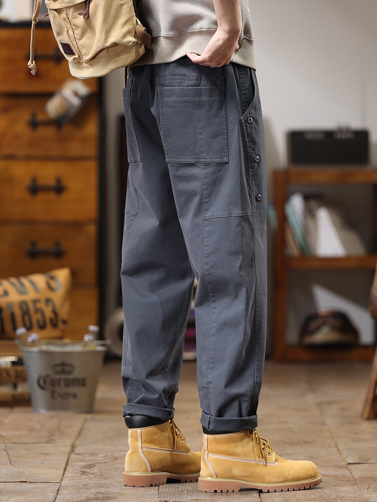 Lässige Cargohose für Herren mit seitlicher Knopfleiste und geradem Bein