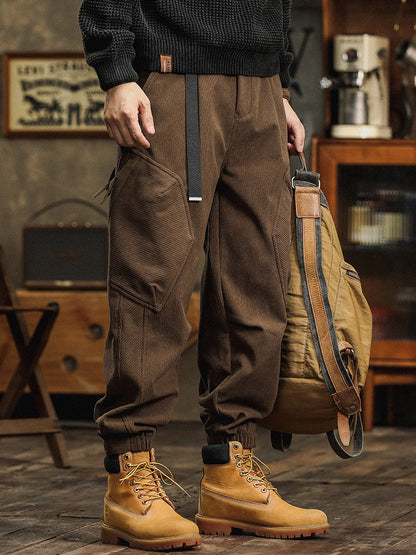 Pantaloni cargo casual da uomo in velluto a coste con cinturino decorativo
