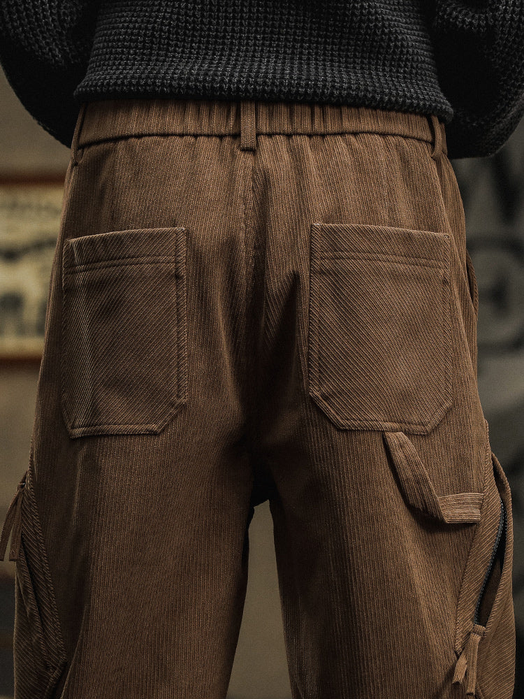 Pantaloni cargo casual da uomo in velluto a coste con cinturino decorativo