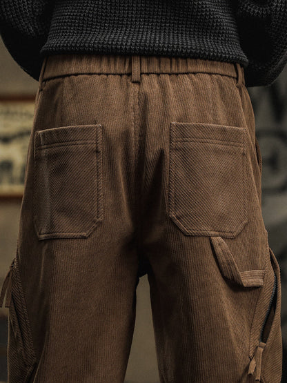 Pantaloni cargo casual da uomo in velluto a coste con cinturino decorativo