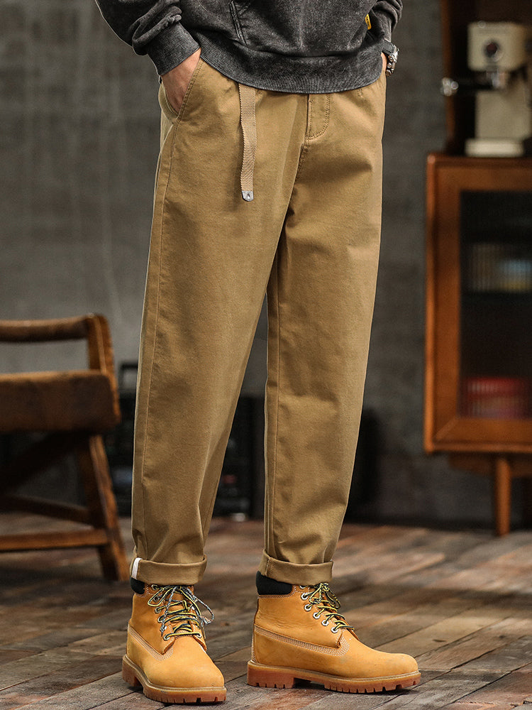 Pantalones chinos plisados ​​de corte relajado para hombre con cinturón