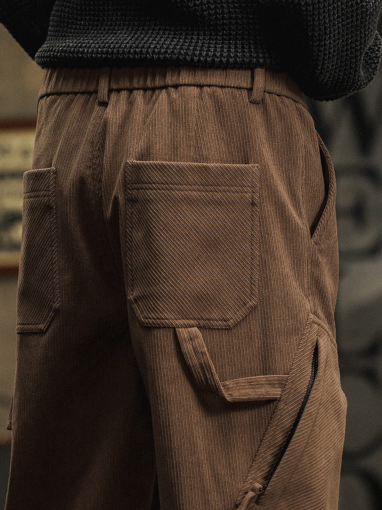 Pantaloni cargo casual da uomo in velluto a coste con cinturino decorativo