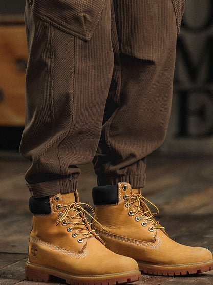 Pantaloni cargo casual da uomo in velluto a coste con cinturino decorativo