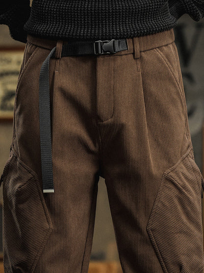 Pantaloni cargo casual da uomo in velluto a coste con cinturino decorativo