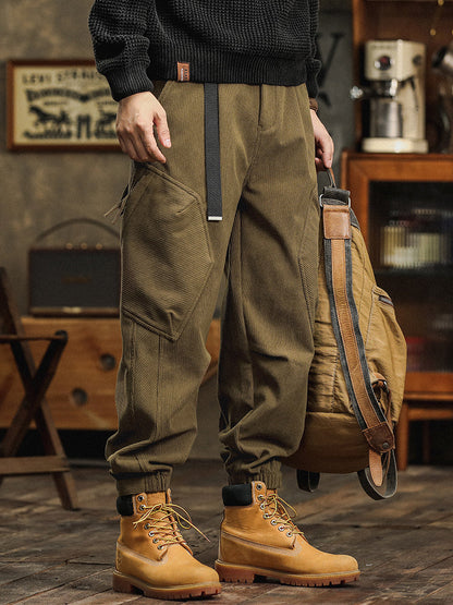 Pantaloni cargo casual da uomo in velluto a coste con cinturino decorativo