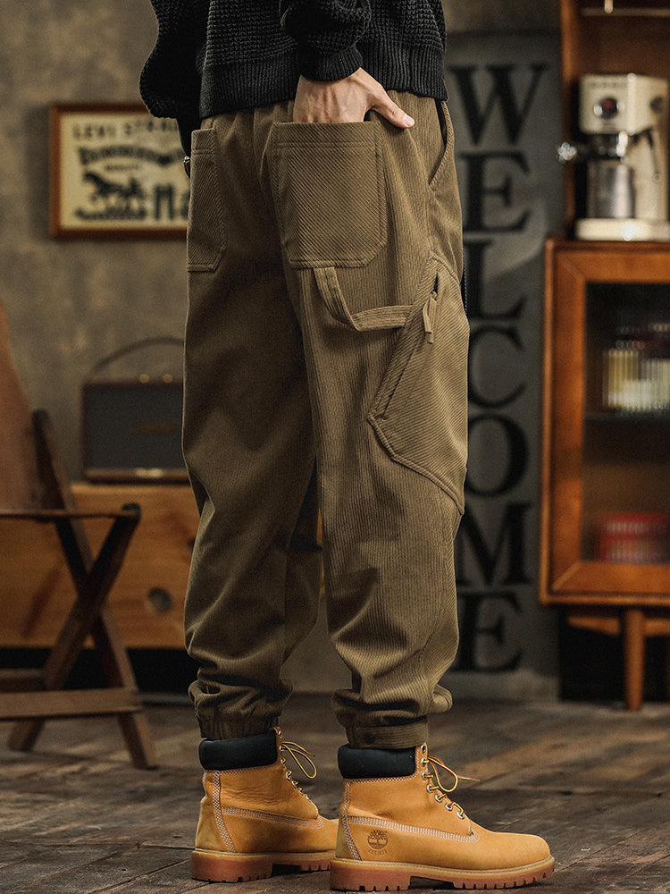 Pantaloni cargo casual da uomo in velluto a coste con cinturino decorativo