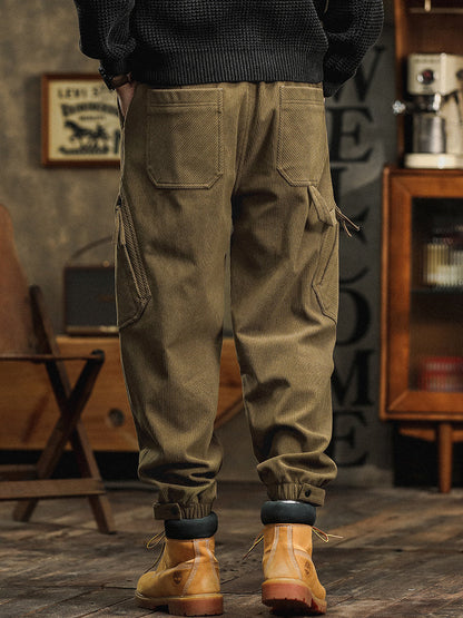 Pantaloni cargo casual da uomo in velluto a coste con cinturino decorativo
