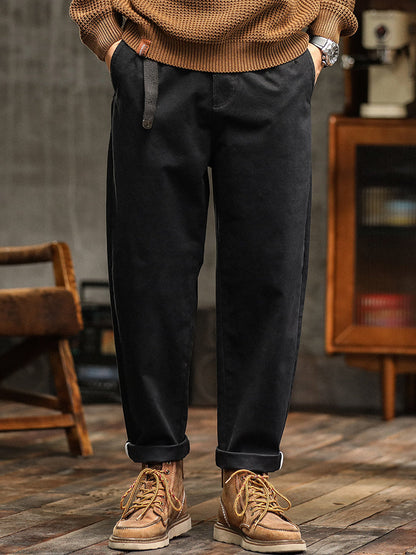 Pantalones chinos plisados ​​de corte relajado para hombre con cinturón