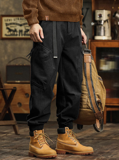 Pantaloni cargo casual da uomo in velluto a coste con cinturino decorativo