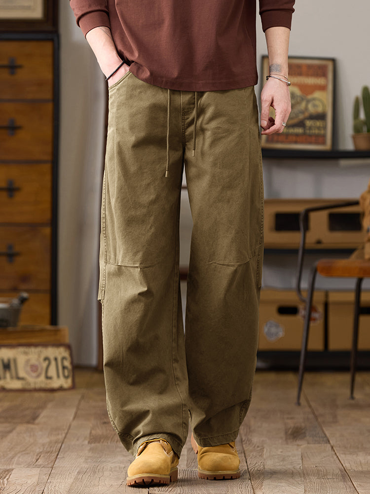 Pantalones cargo de algodón de pierna ancha para hombre con cordón ajustable en la cintura