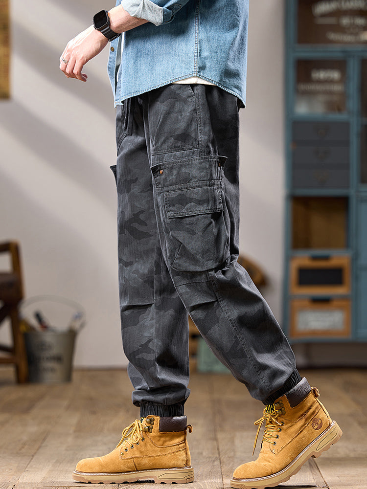 Pantalon cargo de jogging camouflage multipoches pour homme