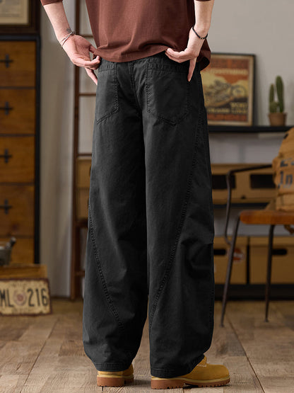 Pantalones cargo de algodón de pierna ancha para hombre con cordón ajustable en la cintura