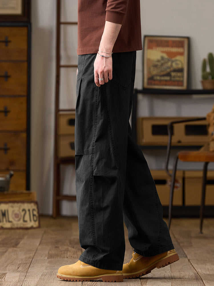Pantalones cargo de algodón de pierna ancha para hombre con cordón ajustable en la cintura
