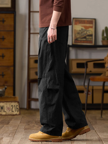 Pantalones cargo de algodón de pierna ancha para hombre con cordón ajustable en la cintura