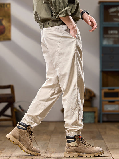 Lässige Herren-Jogginghose aus reiner Baumwolle mit mehreren Taschen und elastischen Bündchen