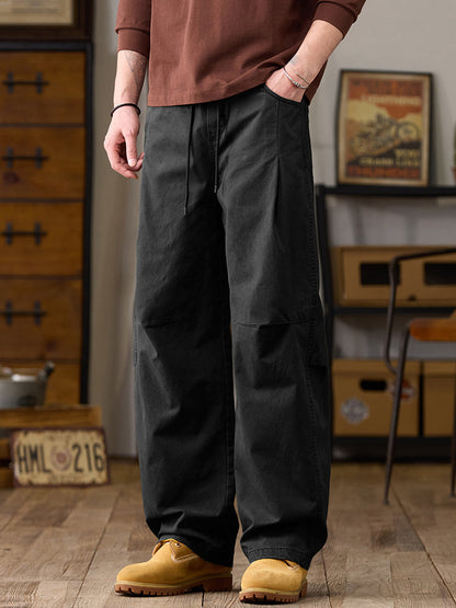 Pantalones cargo de algodón de pierna ancha para hombre con cordón ajustable en la cintura