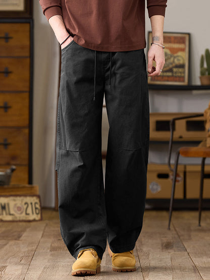Pantalones cargo de algodón de pierna ancha para hombre con cordón ajustable en la cintura
